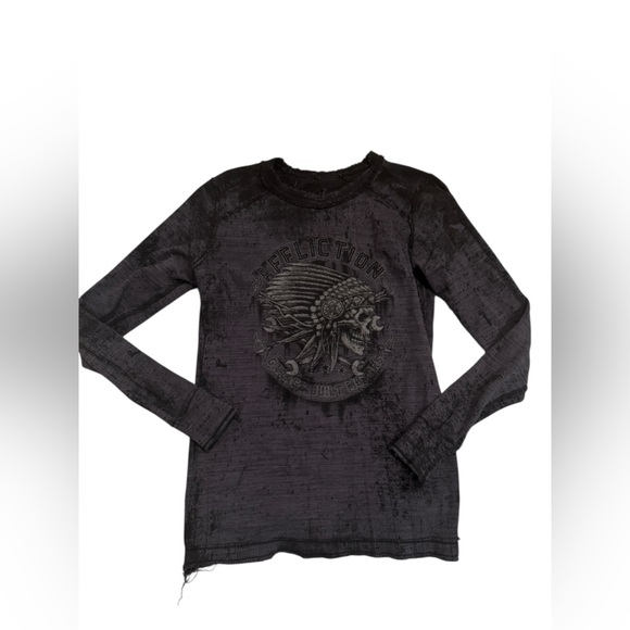 Affliction American Customs Oak Aged Reversible Thermal Med Indian Chief Scull - Picture 2 of 9